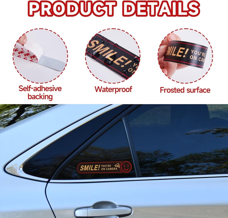LUHIMO 8PCS Smile You're On Camera Sticker, Self Adhesive Waterproof Durable Video Surveillance Sign Sticker for Car, Security Camera Sign for Home, Business, Cars and Window（5" x 1"） - Image 4